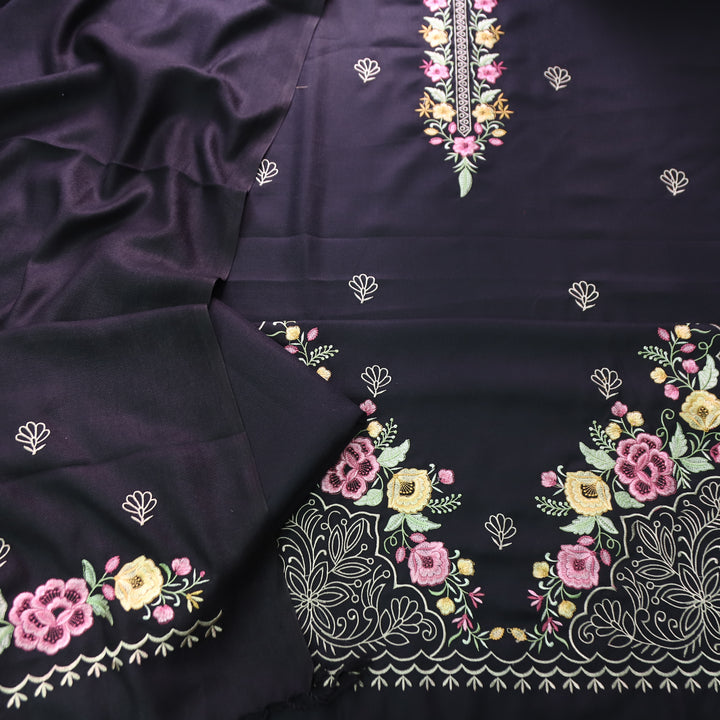 Saverhi Ebony Black Thread Embroidered Semi Pashmina WInter Set