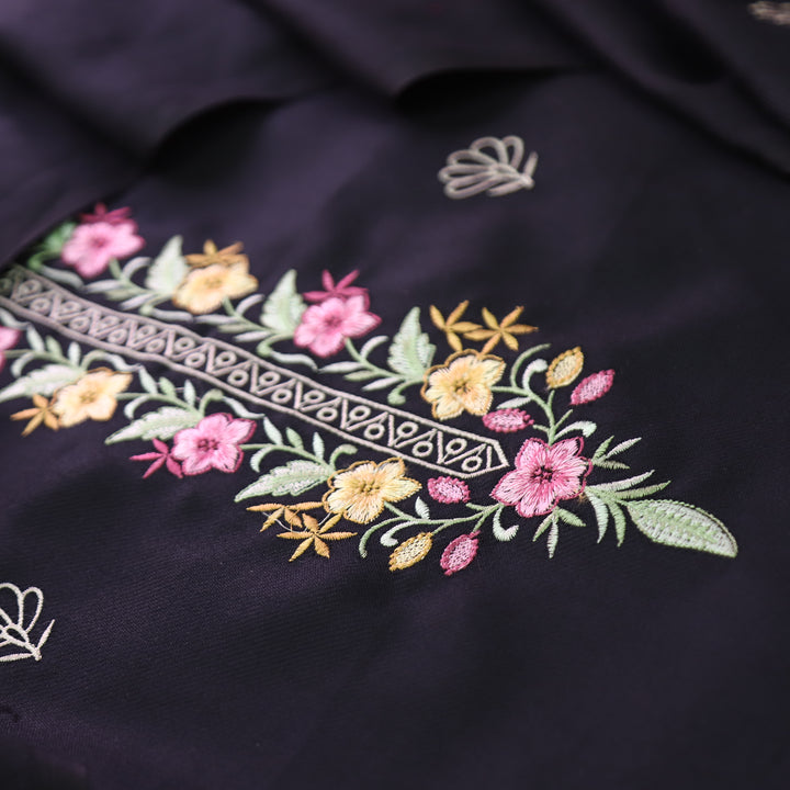 Saverhi Ebony Black Thread Embroidered Semi Pashmina WInter Set