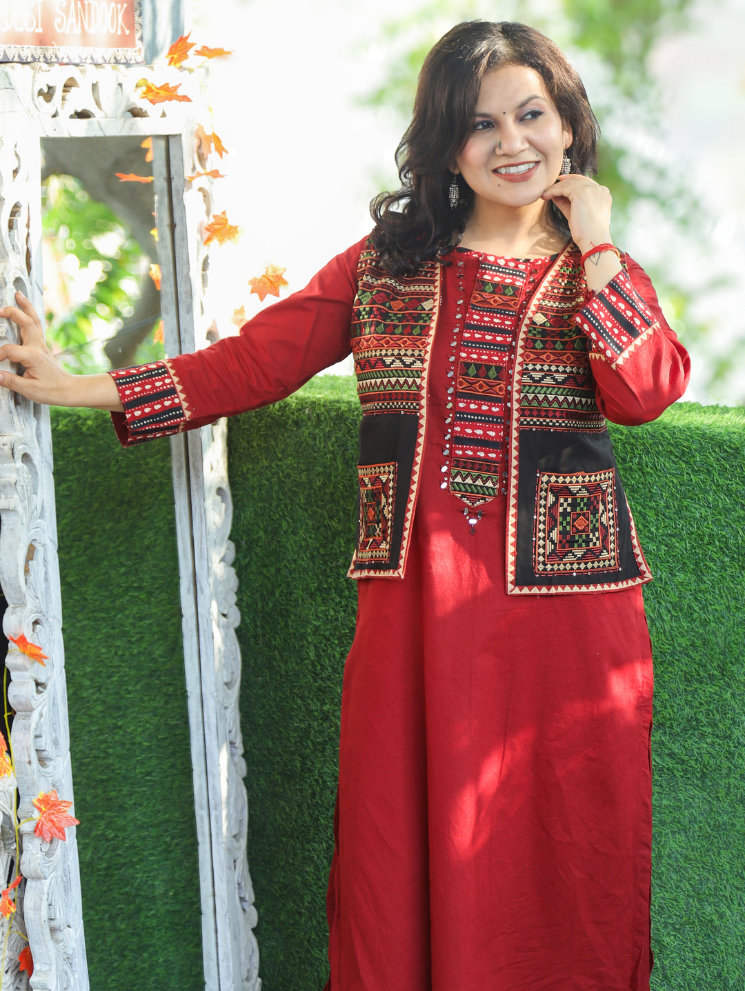 Rysa Cherry Red Cotton Jacket Sets