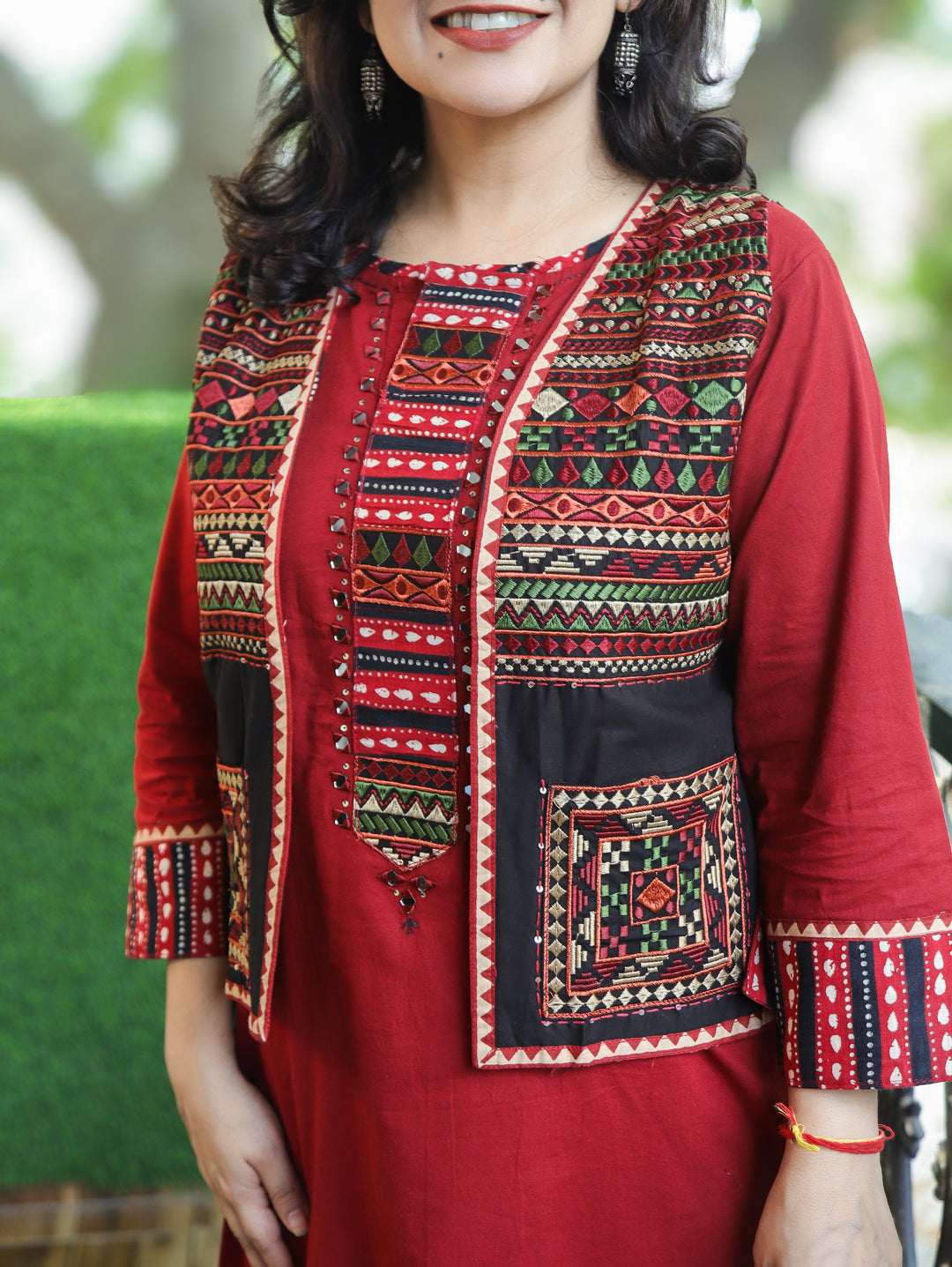 Rysa Cherry Red Cotton Jacket Sets