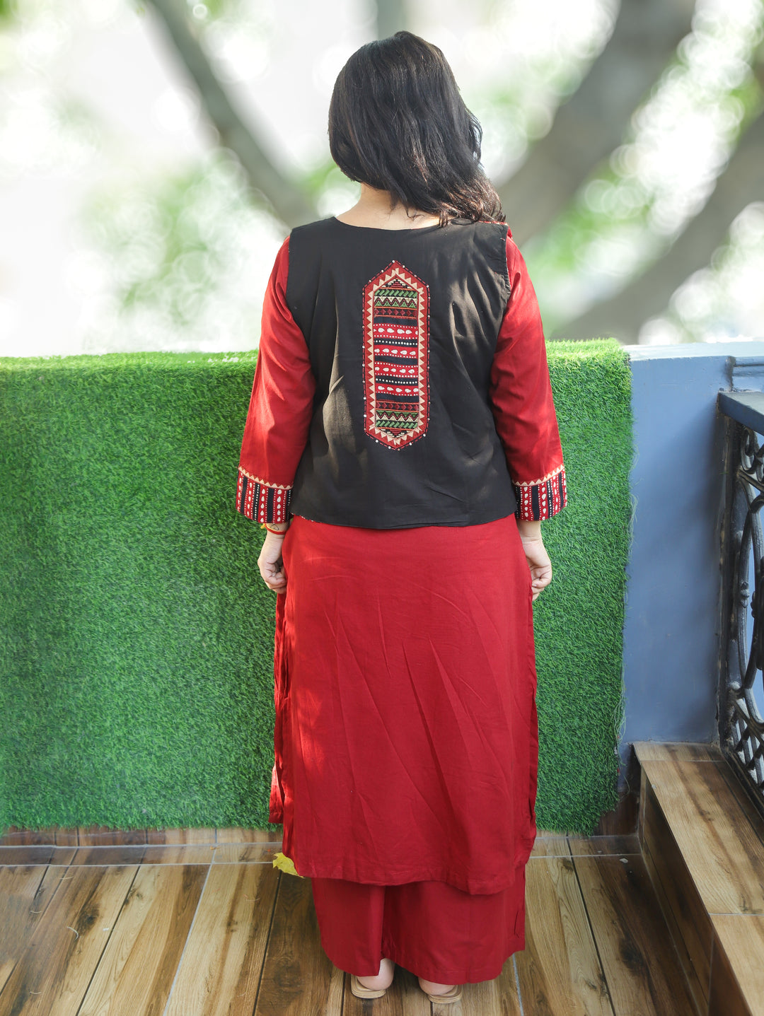Rysa Cherry Red Cotton Jacket Sets