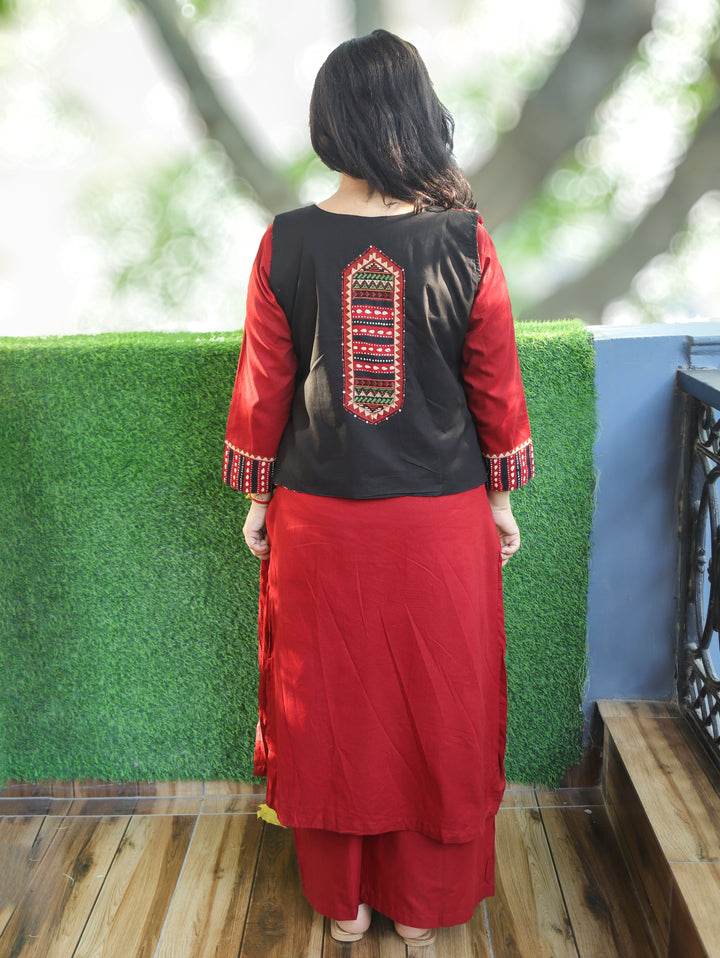 Rysa Cherry Red Cotton Jacket Sets