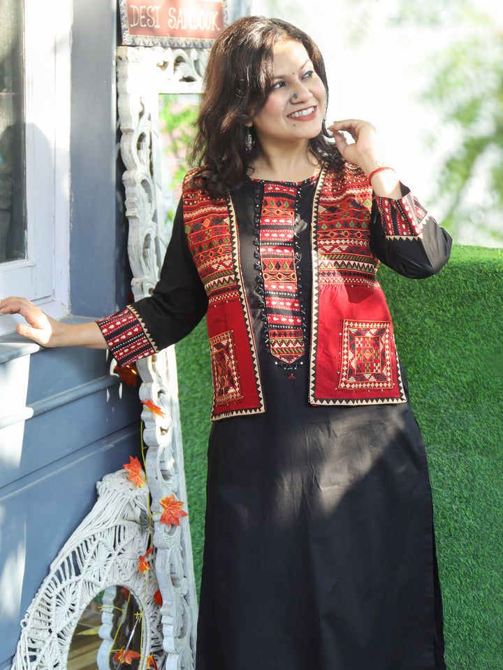 Rysa Ebony Black Cotton Jacket Set