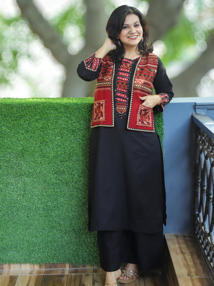 Rysa Ebony Black Cotton Jacket Set