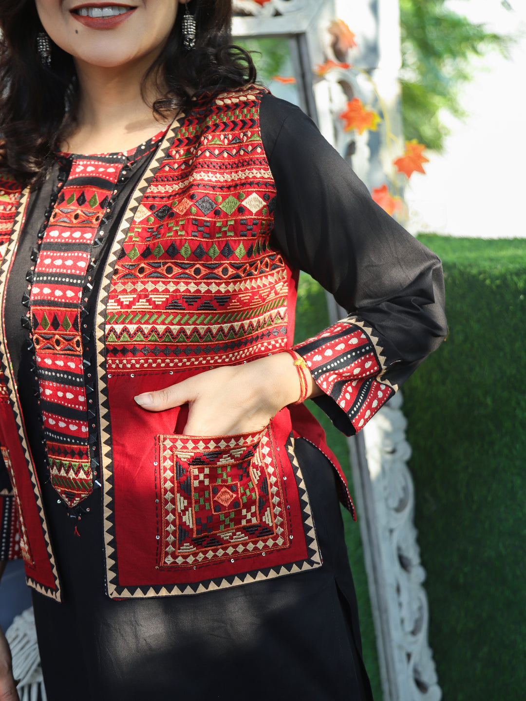 Rysa Ebony Black Cotton Jacket Set