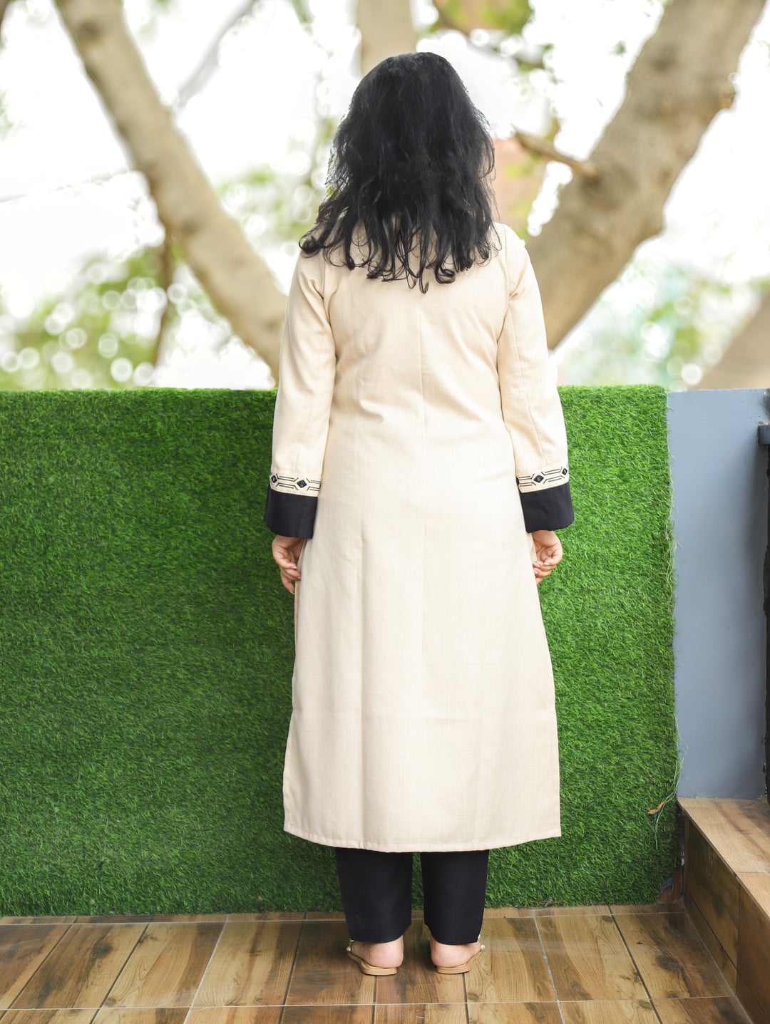 Khusboo Shell White Round Neck Patra and Embroidered Fleece Winter Kurti