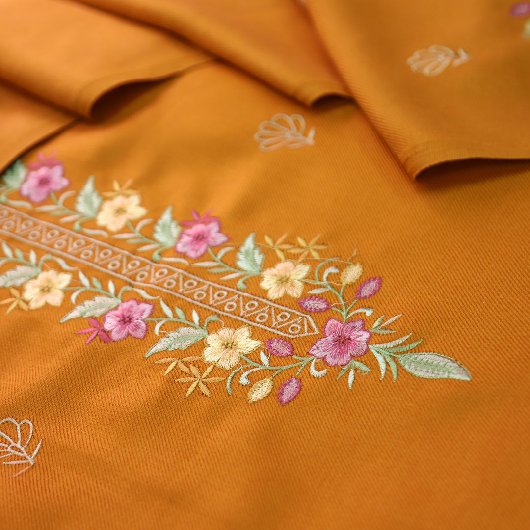 Saverhi Dandelion Yellow Thread Embroidered Semi Pashmina WInter Set
