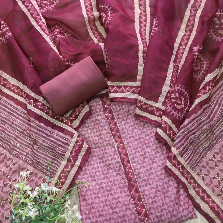 Alhada Mulberry Purple Kantha Embroidery Digital Printed Chanderi Suit Set