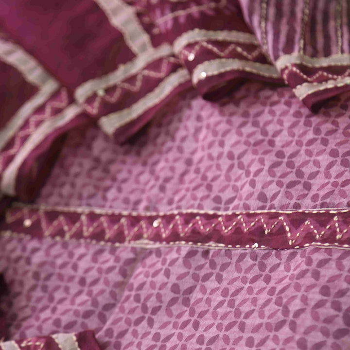 Alhada Mulberry Purple Kantha Embroidery Digital Printed Chanderi Suit Set