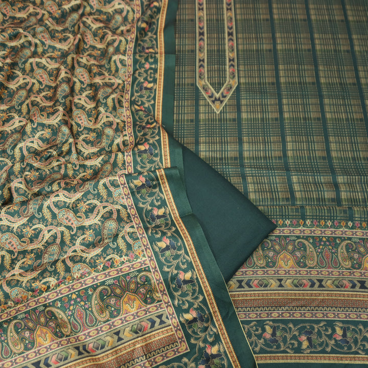 Rukhsat Sacramento Green Check Printed Semi Pashmina Winter Set