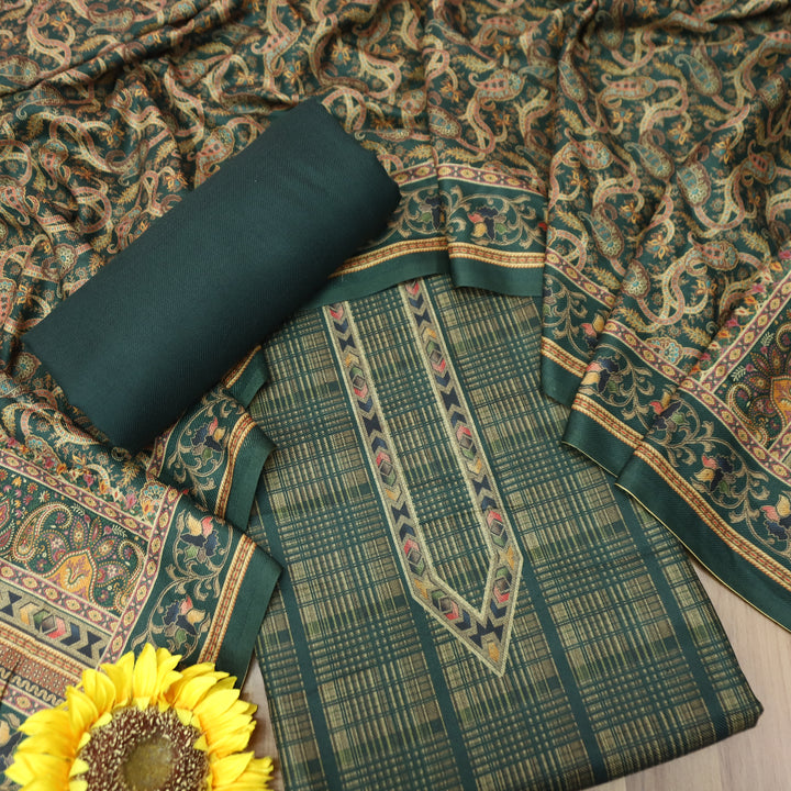 Rukhsat Sacramento Green Check Printed Semi Pashmina Winter Set