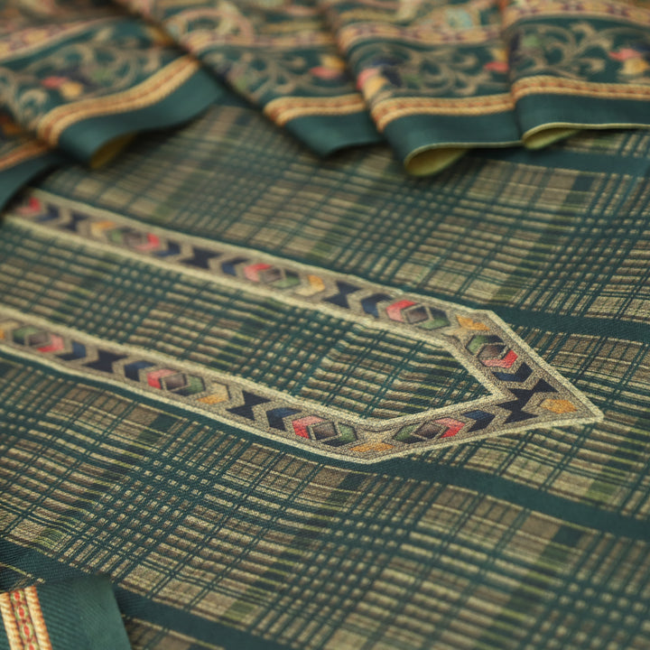 Rukhsat Sacramento Green Check Printed Semi Pashmina Winter Set