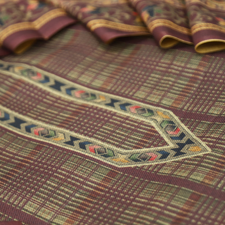 Rukhsat Chocolate Brown Check Printed Semi Pashmina Winter Set