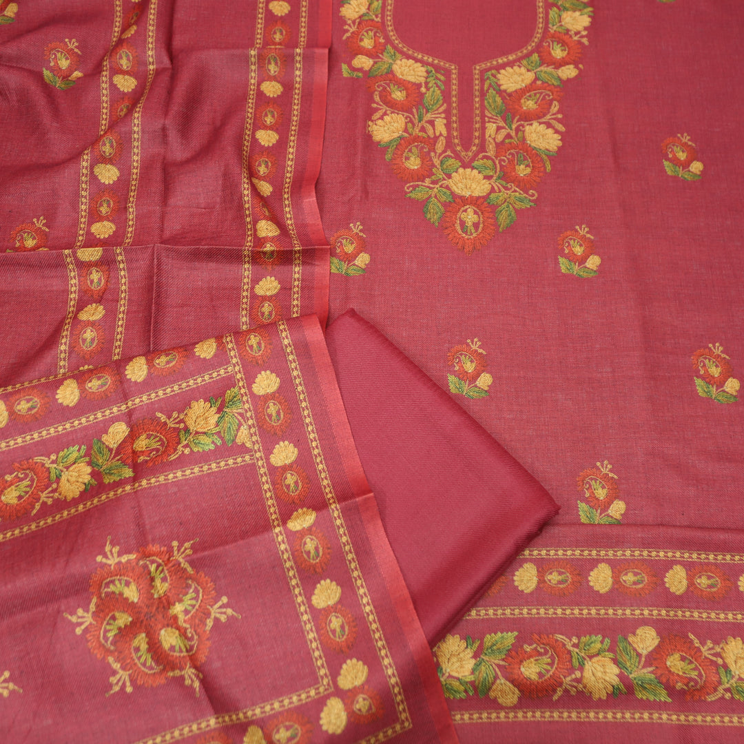 Mahima Magenta Mauve Digital Kashmiri Printed Semi Pashmina Winter Set
