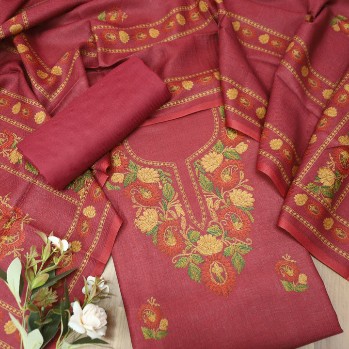 Mahima Magenta Mauve Digital Kashmiri Printed Semi Pashmina Winter Set