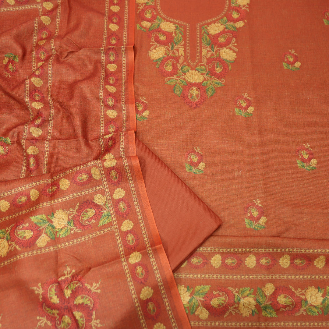 Mahima Burnt Rust Digital Kashmiri Printed Semi Pashmina Winter Set