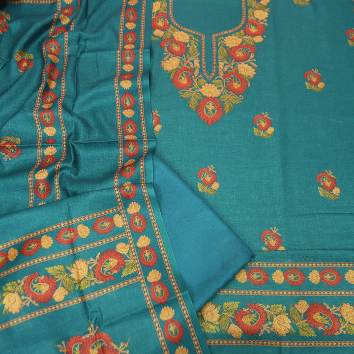Mahima Sky Aqua Digital Kashmiri Printed Semi Pashmina Winter Set