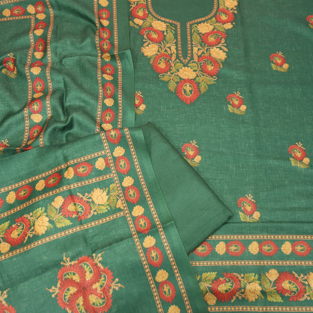 Mahima Emerlad Green Digital Kashmiri Printed Semi Pashmina Winter Set