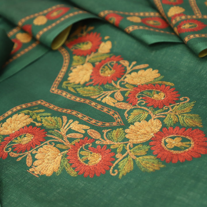 Mahima Emerlad Green Digital Kashmiri Printed Semi Pashmina Winter Set
