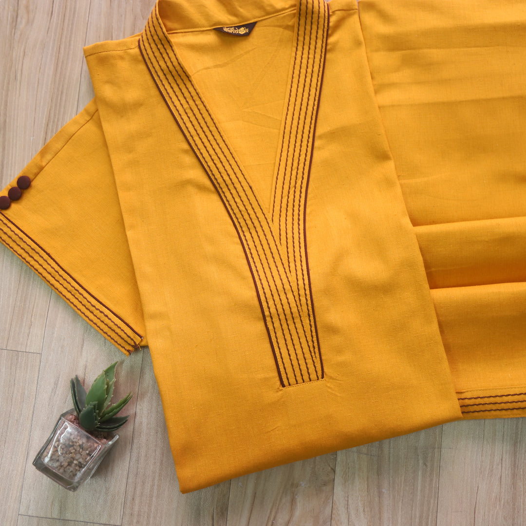 Tiara Turmeric Yellow Running Thread Work Cotton Flex 2 Piece Set