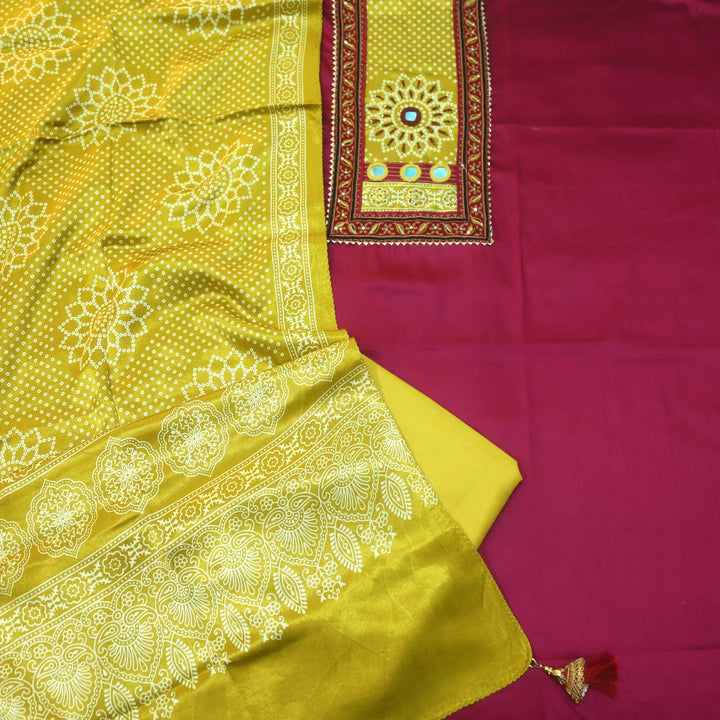 Ruhani Plum Purple Mirror Work Glazed Cotton Suit with Stole Dupatta