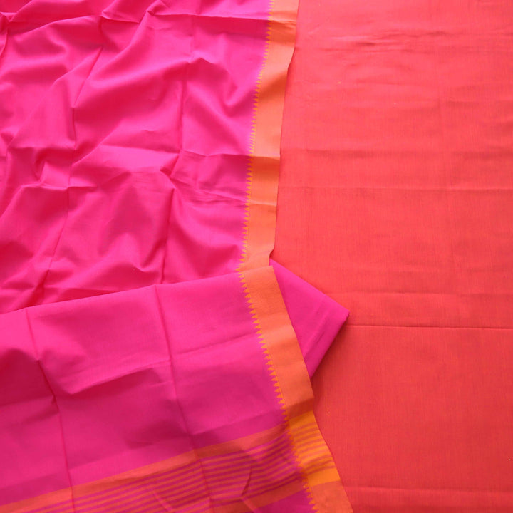Sanskruti Orange with Magenta Purple Dupatta Temple Hem South Cotton Set