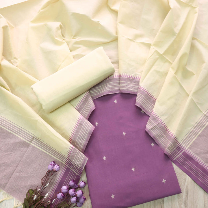 Madhubala Mulberry Purple Thread Weaved Handloom Cotton Suit Set