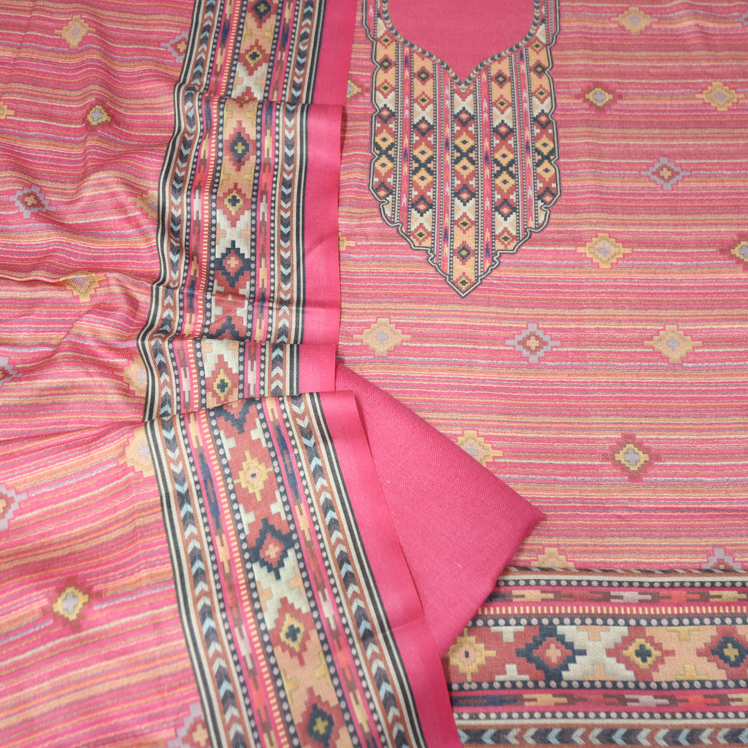 Kavina Punch Pink Digital Kullu Printed Semi Pashmina Winter Set