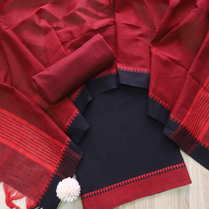 Sanskruti Black with Red Temple Hem South Cotton Suit Set