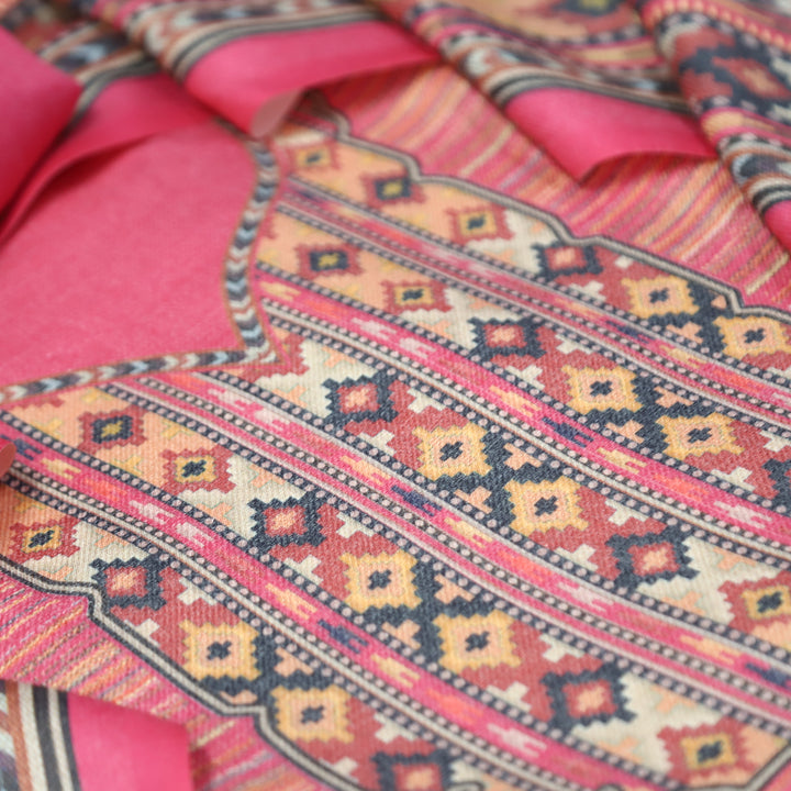 Kavina Punch Pink Digital Kullu Printed Semi Pashmina Winter Set