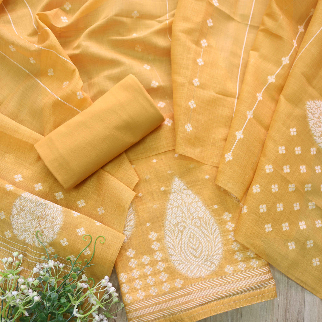 Jannat Turmeric Yellow Authentic Jamdani Top and Jamdani Dupatta-D2