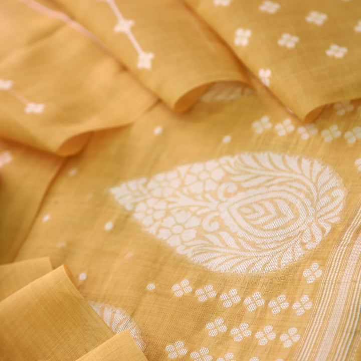 Jannat Turmeric Yellow Authentic Jamdani Top and Jamdani Dupatta-D2