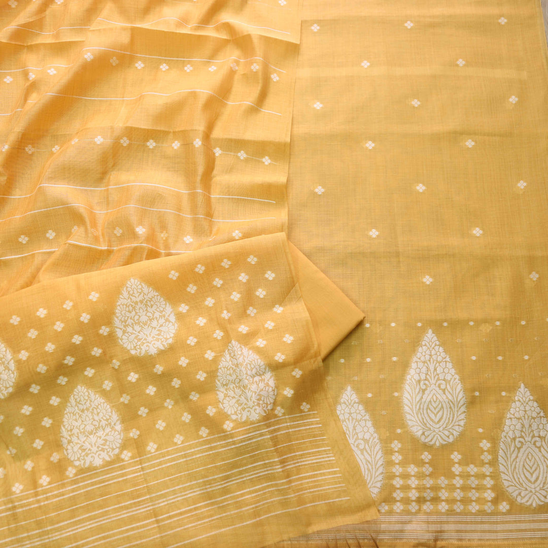 Jannat Turmeric Yellow Authentic Jamdani Top and Jamdani Dupatta-D2