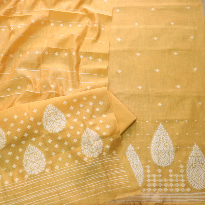 Jannat Turmeric Yellow Authentic Jamdani Top and Jamdani Dupatta-D2