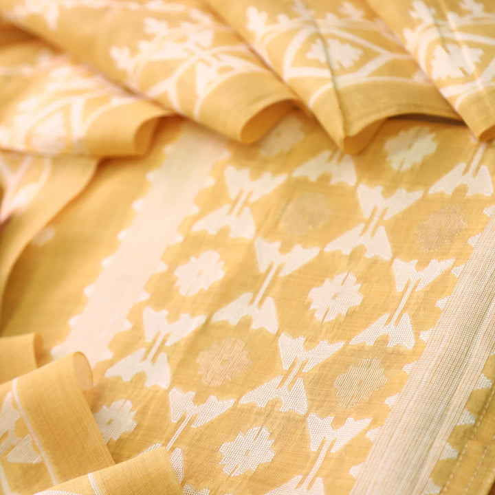 Jannat Turmeric Yellow Authentic Jamdani Top and Jamdani Dupatta-D3