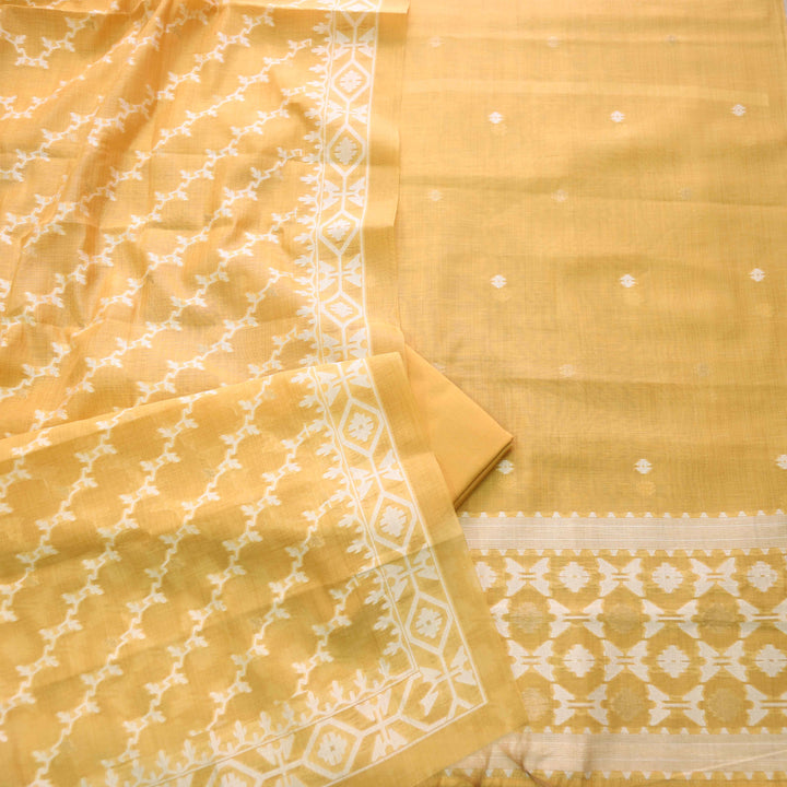 Jannat Turmeric Yellow Authentic Jamdani Top and Jamdani Dupatta-D3