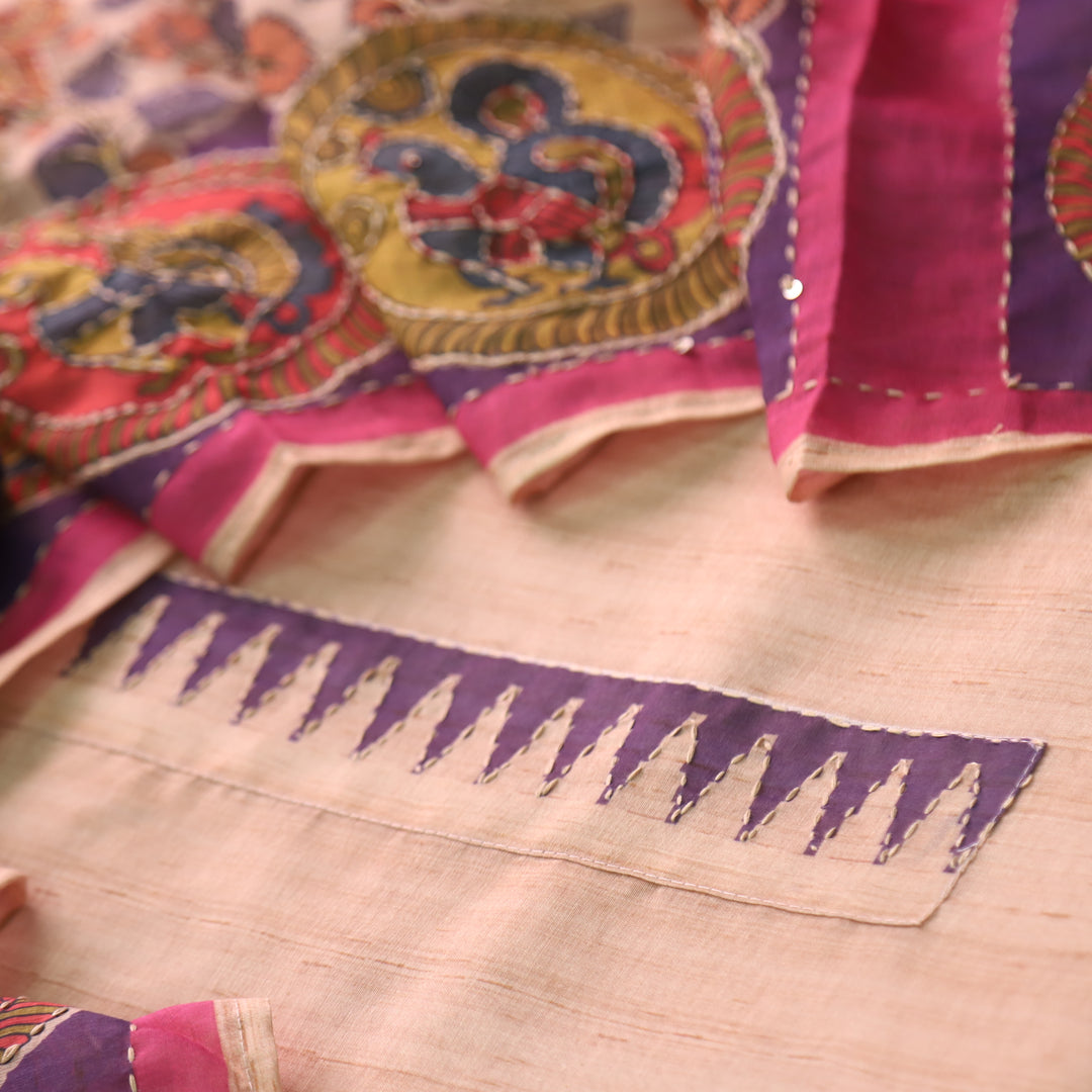 Rukmani Mulberry Purple Digital Printed Kantha Work Chanderi Suit Set