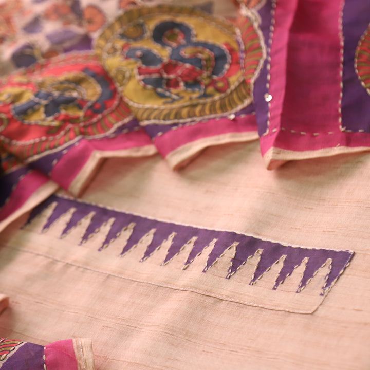 Rukmani Mulberry Purple Digital Printed Kantha Work Chanderi Suit Set
