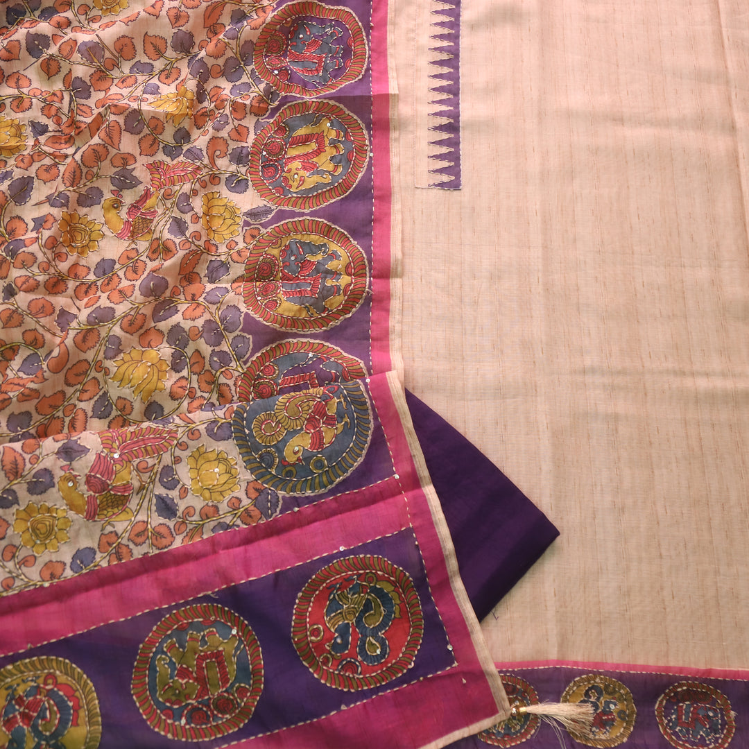 Rukmani Mulberry Purple Digital Printed Kantha Work Chanderi Suit Set