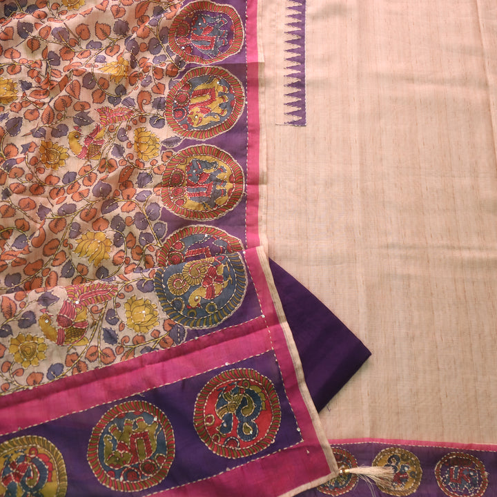 Rukmani Mulberry Purple Digital Printed Kantha Work Chanderi Suit Set