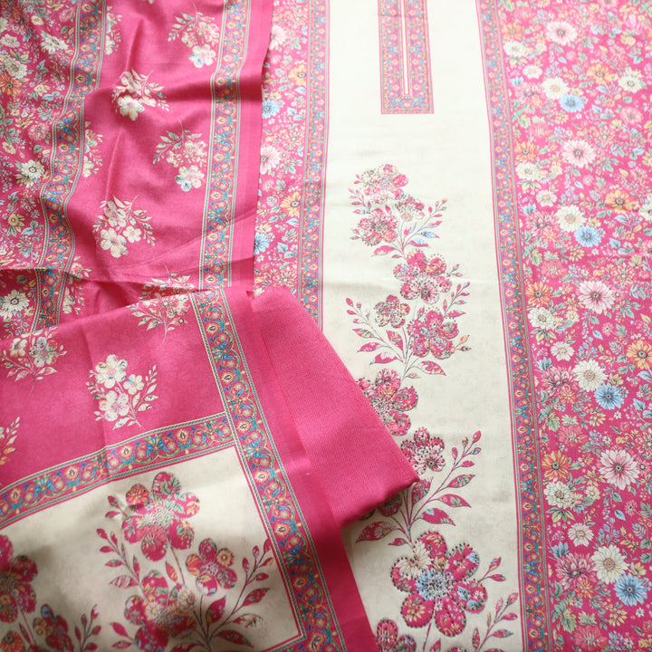 Mayuri Punch Pink Panel Style Kashmiri Printed Semi Pashmina Winter Set