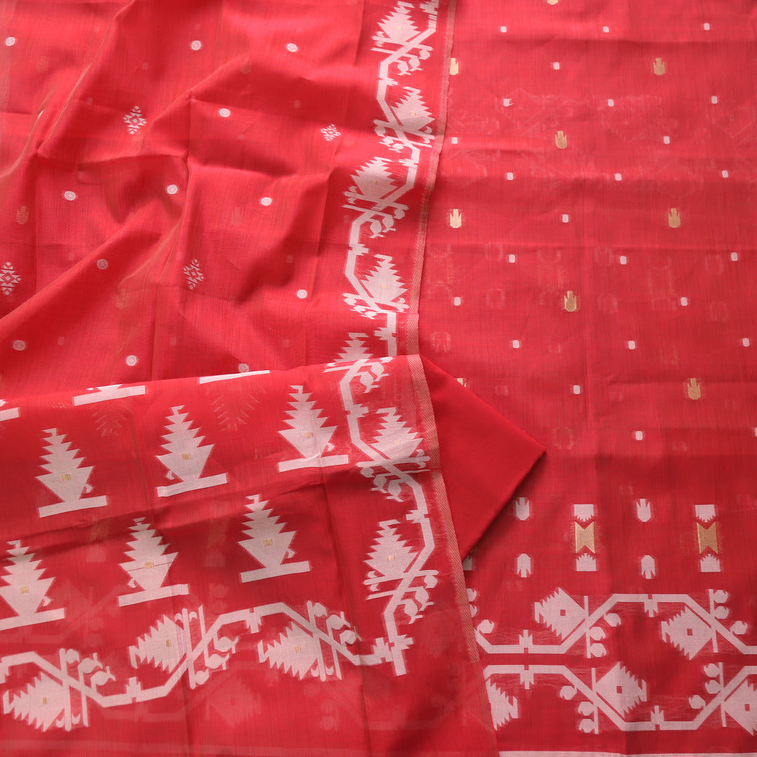 Tejasvi Bride Red Authentic Jamdani Weaved Detailing Suit Set
