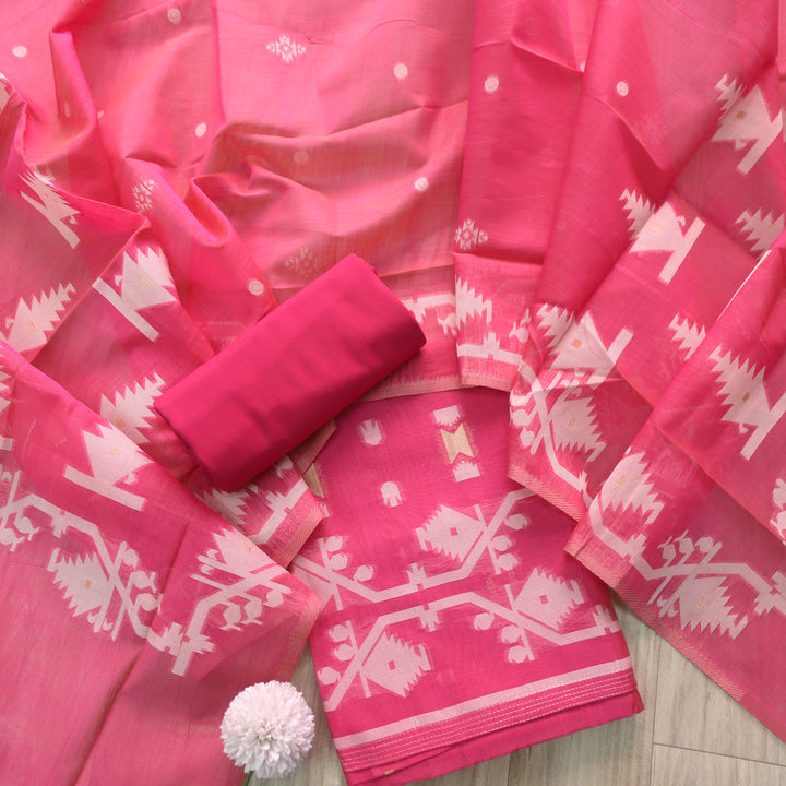 Tejasvi Hot Pink Authentic Jamdani Weaved Detailing Suit Set