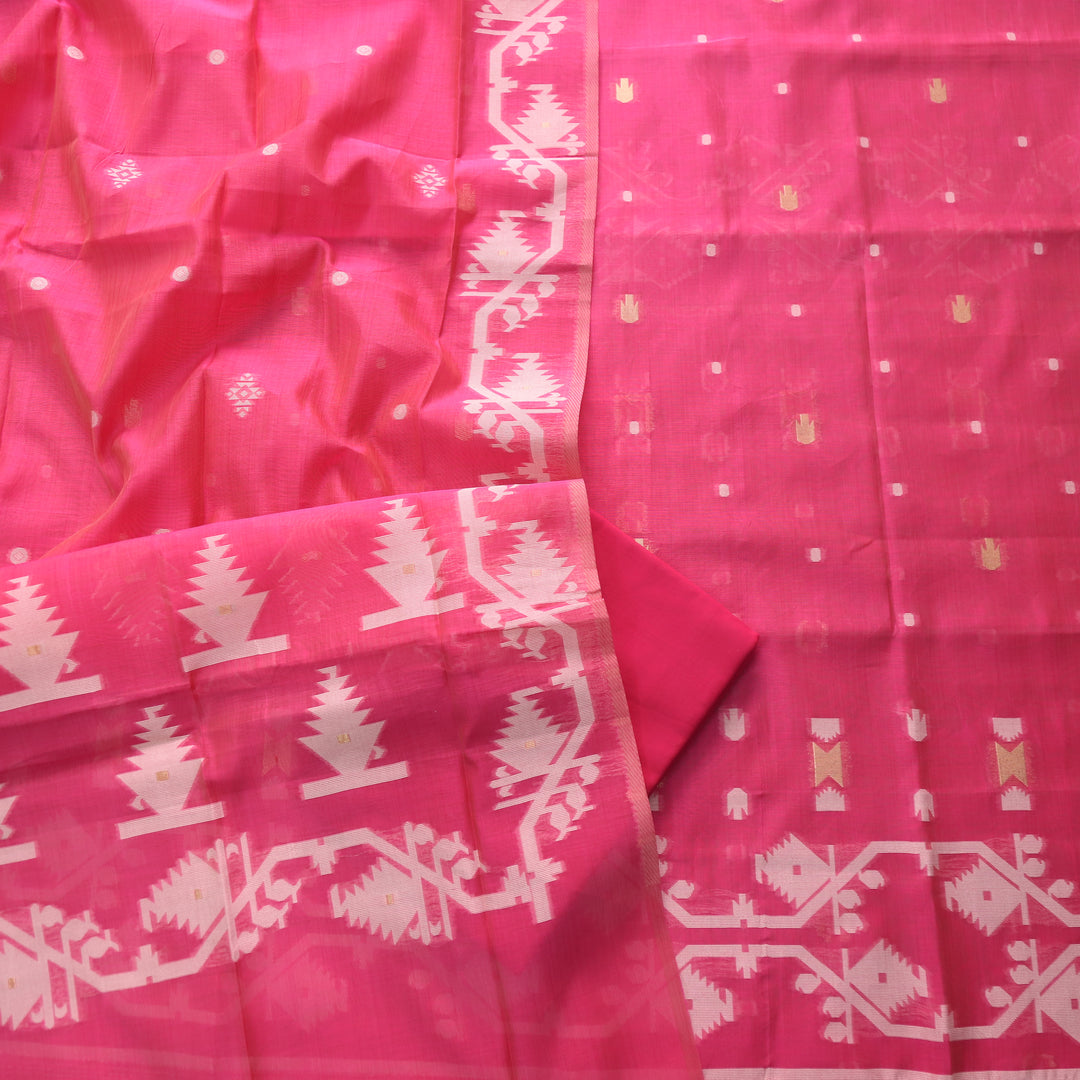 Tejasvi Hot Pink Authentic Jamdani Weaved Detailing Suit Set