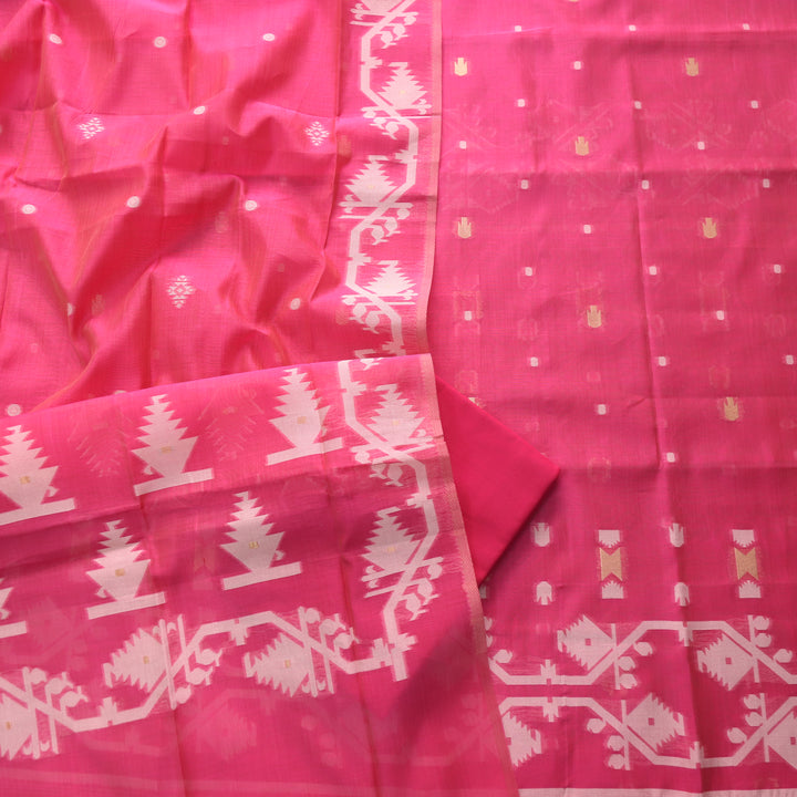 Tejasvi Hot Pink Authentic Jamdani Weaved Detailing Suit Set