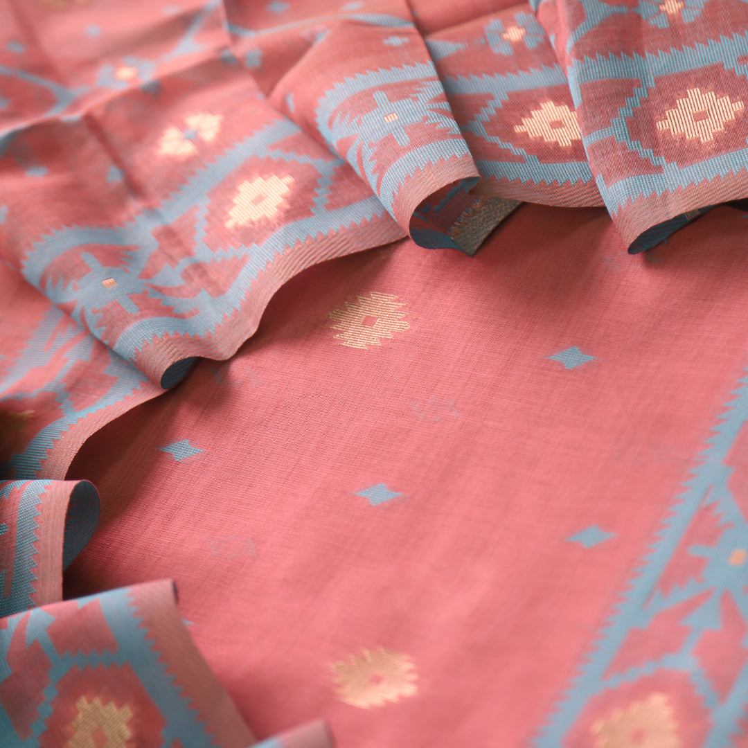 Rubaaroo Coral Peach Authentic Jamdani Weaved Hem Suit Set