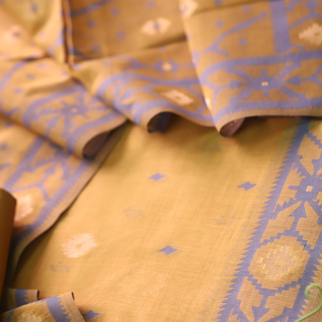 Rubaaroo Dandelion Yellow Authentic Jamdani Weaved Hem Suit Set