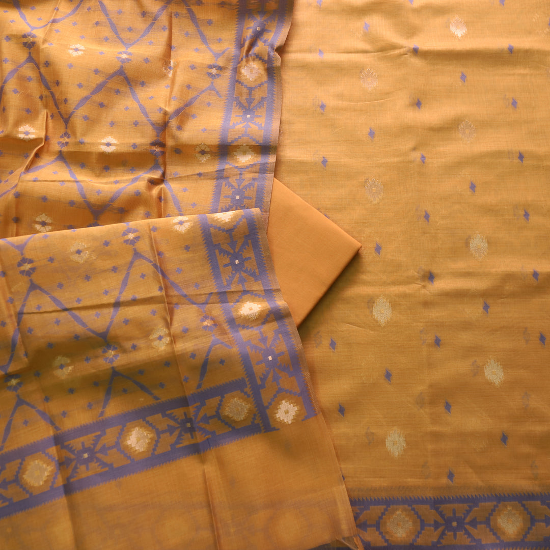 Rubaaroo Dandelion Yellow Authentic Jamdani Weaved Hem Suit Set
