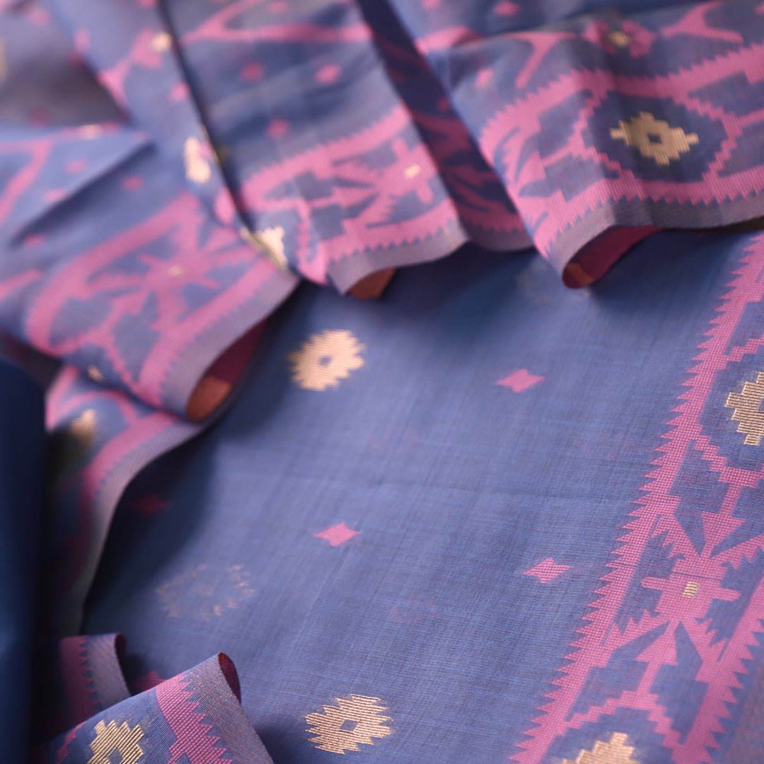Rubaaroo Royal Blue Authentic Jamdani Weaved Hem Suit Set