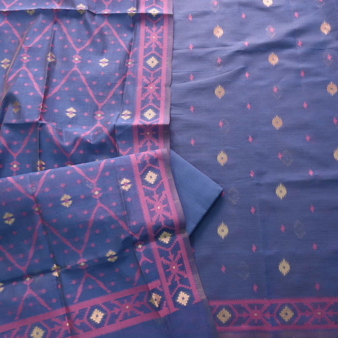 Rubaaroo Royal Blue Authentic Jamdani Weaved Hem Suit Set